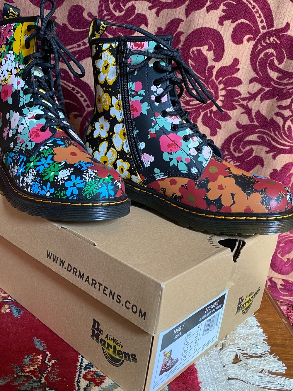 NIB Dr. Martens 1460 Floral MashUp Lace-Up Boots w/Side Zip-Black Multi US Wmn 7 - Picture 5 of 16